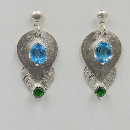 DKC-2044  Earrings, Blue Topaz, Green CZ $98 at Hunter Wolff Gallery
